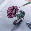 Gold-plated Simulation Red Corundum Black Gold Flower Personality Ring