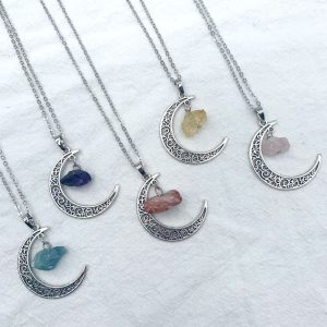 Moon Natural Stone Crystal Necklace Female Personality Retro Jewelry