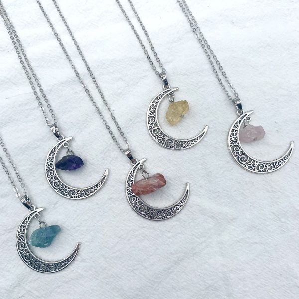 Moon Natural Stone Crystal Necklace Female Personality Retro Jewelry