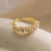 European And American Special Interest Light Luxury Copper Plating 18K Gold Zircon Pearl Geometric Adjustable Ring For Women