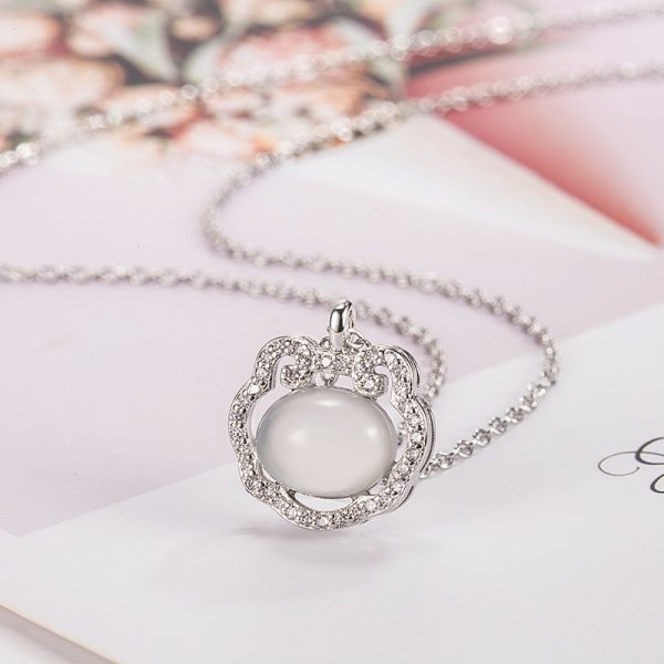 White Chalcedony Safety Lock Necklace Women