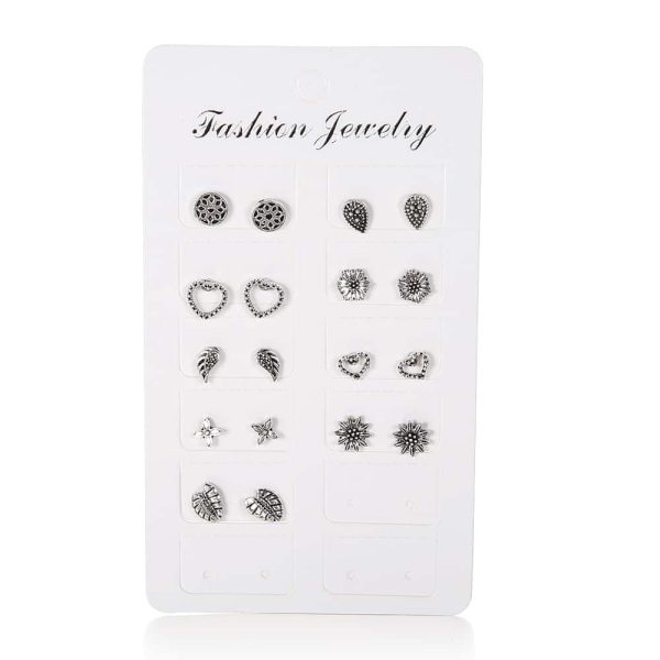 Women's Fashion Love Wings Flower Earrings 9 Piece Set