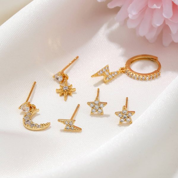 4eaf8a7b-7d27-4fc8-aec0-90e3899384ea.jpg Fashion Five-pointed Star Moon Sun Lightning Earrings Six-piece Set Earrings