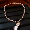 Real Gold Electroplated Zircon Pearl Round Pendant Necklace Light Luxury Clavicle Chain