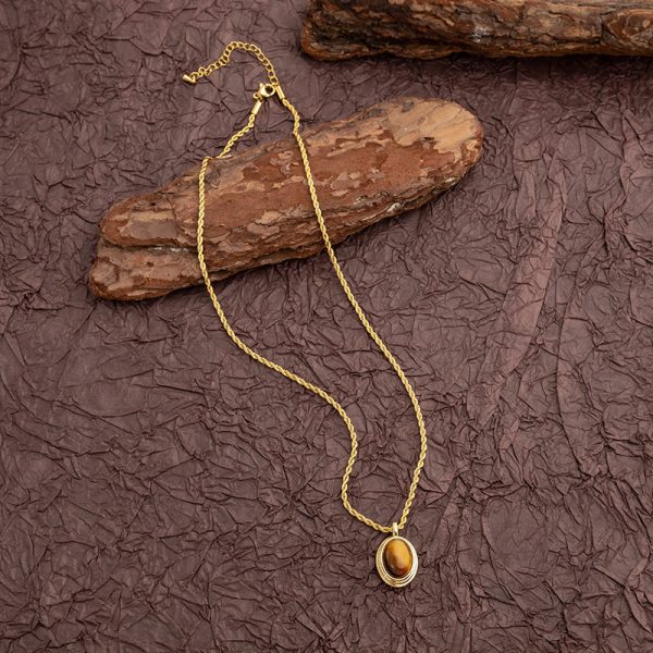 Maillard Retro Style Natural Tigereye Titanium Steel Necklace