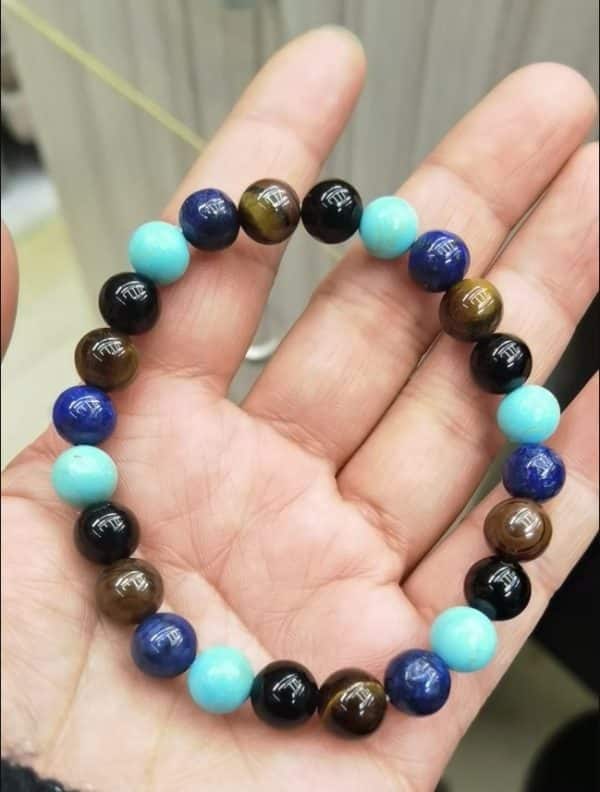 Tiger Eye Volcano Stone Orchid Pine Matte Blue Gold Stone Bracelet