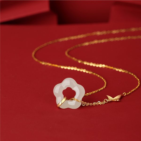 Hetian Jade Necklace Women's Sterling Silver National Style High Sense