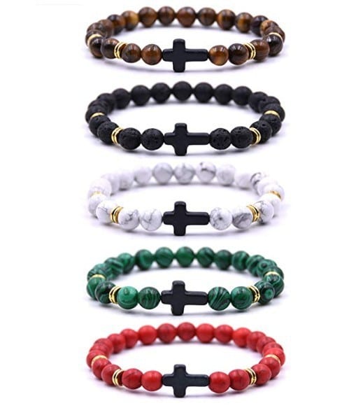Natural Stone Cross Beaded Bracelet