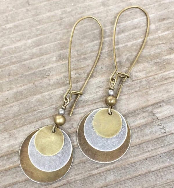 Bohemian Retro Ethnic Style Distressed Bronze Circle Multi-layer Metal Alloy Earrings