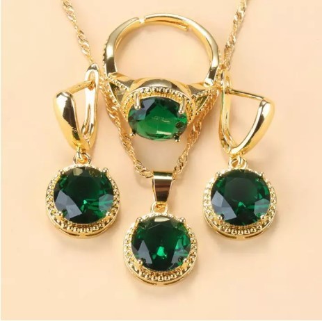 New Earrings Ring Necklace Three-piece Jewelry Set Round Zircon