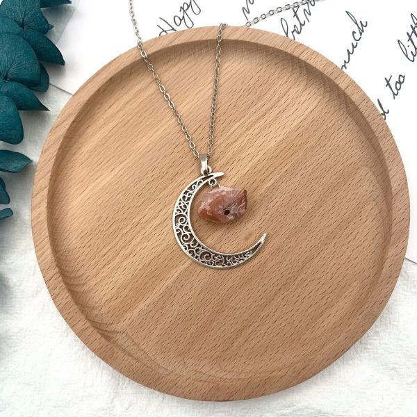 Moon Natural Stone Crystal Necklace Female Personality Retro Jewelry