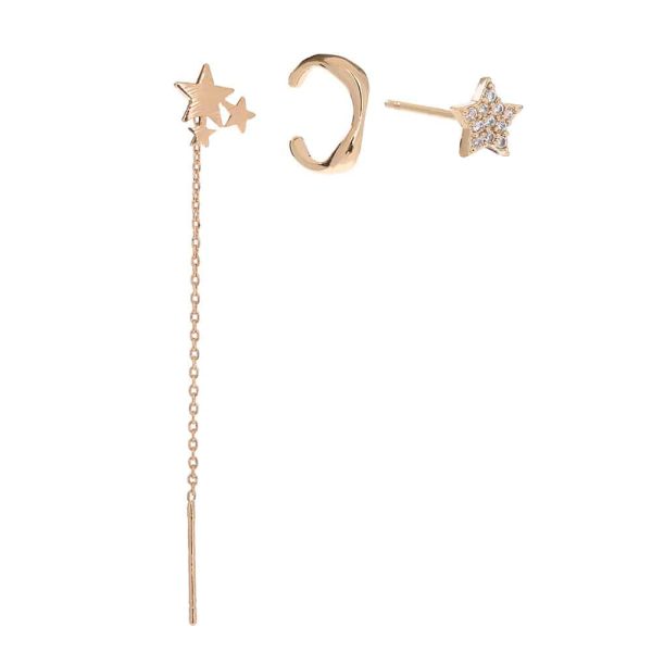 Five-pointed Star Set Ear Clip Stud Copper Micro-zircon Earrings