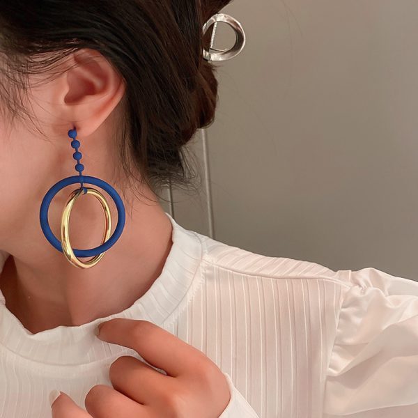 925 Silver Needle Baked Lacquer Circle Ring Earrings