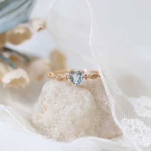 Fashion Sky Blue Glass Stone Love Heart Ring