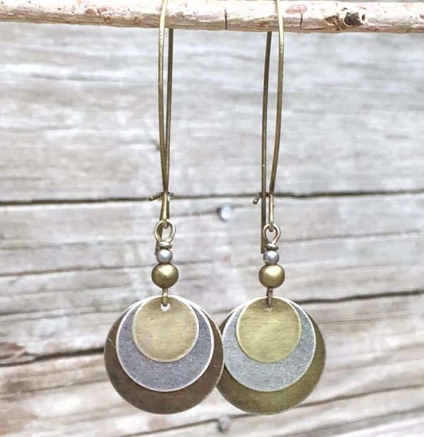 Bohemian Retro Ethnic Style Distressed Bronze Circle Multi-layer Metal Alloy Earrings