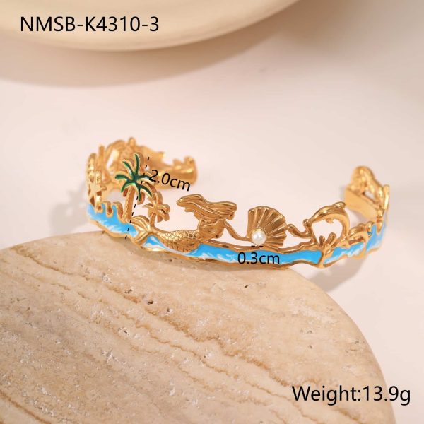 European And American Ocean Style Starfish Coconut Mermaid Stainless Steel Bracelet Non-fading Open Ring