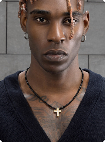 Men's Hip-hop Retro Black Agate Lock Pearl Necklace