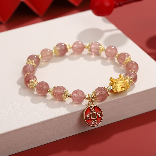 Chinese Style Beads String Bracelet Lucky Dragon Year Lucky Coin Agate Bracelet