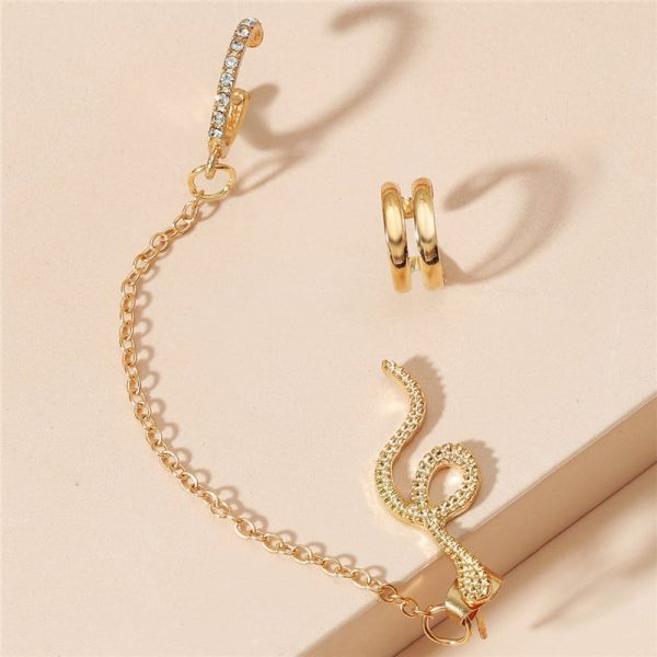 Cold Wind No Hole Earring Set Retro Zircon Snake-shaped Chain Ear Clip