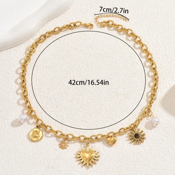 Niche Love Inlaid Pearl Gem Same Design Pendant Chain