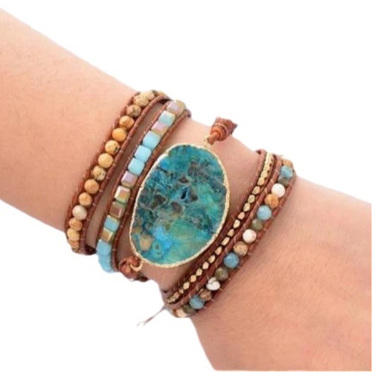 Natural Ocean Stone Leather Multi-layer Bracelet Simple