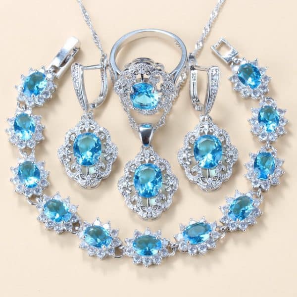 Garnet Cubic Zirconia Earrings Pendant Necklace Bracelet Ring Gift 4 PCs Set