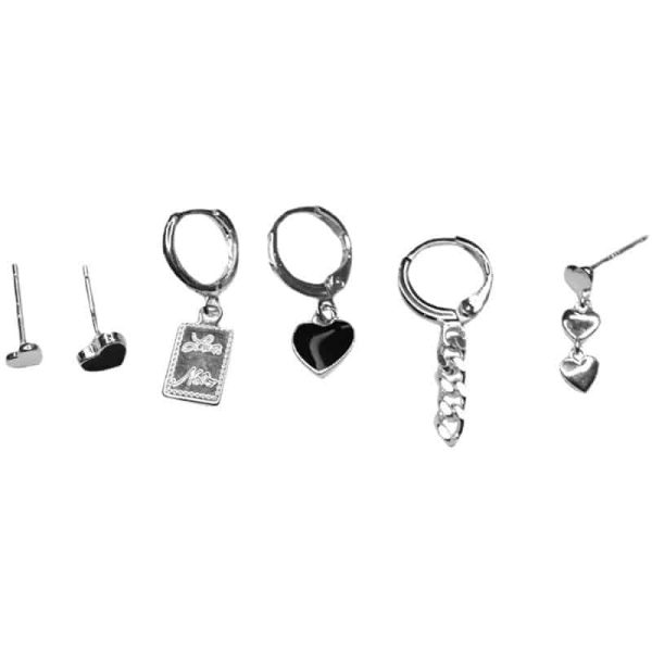 Sweet And Cool Six-piece Earring Set Black Heart