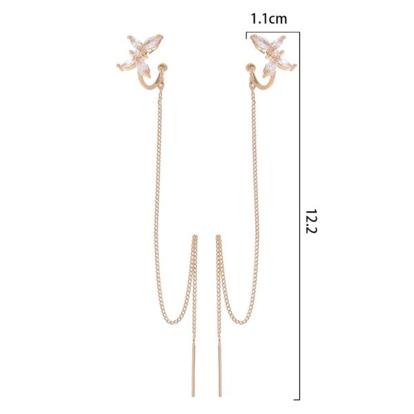 Cross Border Jewelry Personality Copper Micro Set Zircon Butterfly Ear Bone Clip Super Long Personality Tassel Ear Line Earrings