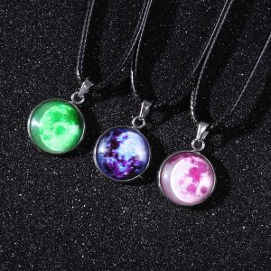 Time Stone Christmas Moon Night Sky Luminous Alloy Pendant Necklace