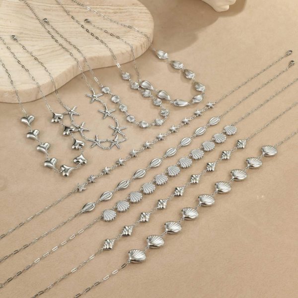 Ocean Wind Stainless Steel Sea Star Shell Pendant Necklace