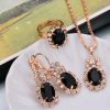 Europe And The United States Personalized Water Drop Color Diamond Necklace, Earrings, Rings Set, Shiny High-end Bridal Jewelry Wholesale