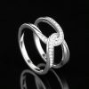 Simple Double C Cross Buckles Copper White Gold Plated Zircon Ring