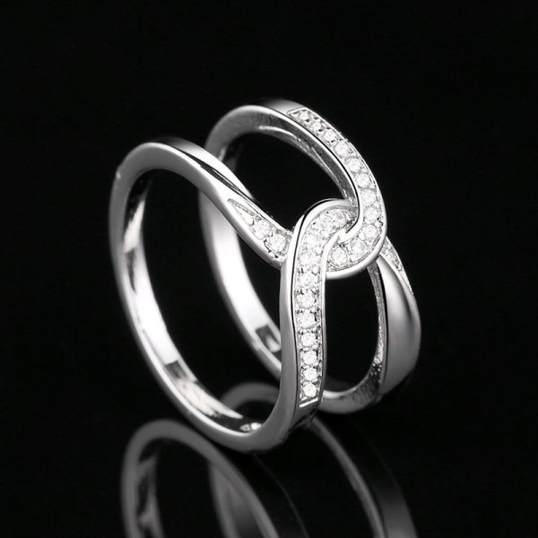 Simple Double C Cross Buckles Copper White Gold Plated Zircon Ring
