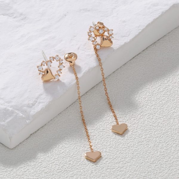 Korean Version Personality Thin Copper Micro Set Zircon Texture Long Tassel Love Ear Line Earrings