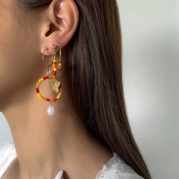 Temperament Stitching Rice Beads Butterfly Earrings Set