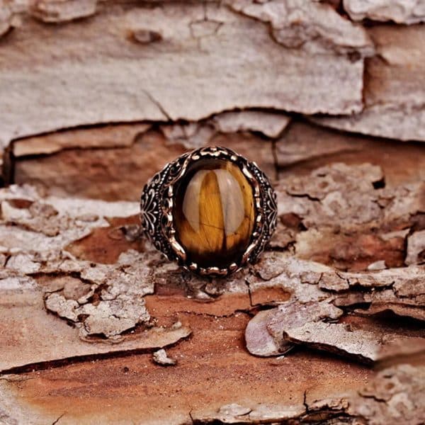 Punk Glyph Tiger Stone Ring