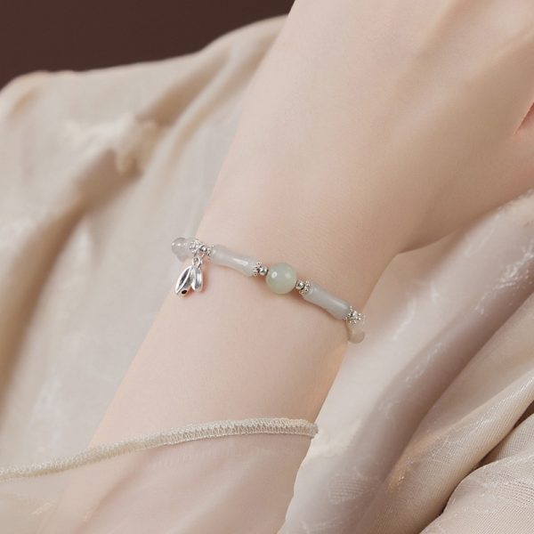 Natural Tianshan Green Bamboo Pure Silversterling Silver Bracelet For Women