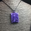 Natural Charoite Square Plate Pendant With Leather Rope