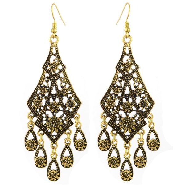 Hollow Flower Drop Tassel Earrings