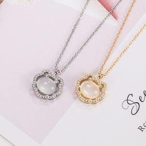 White Chalcedony Safety Lock Necklace Women