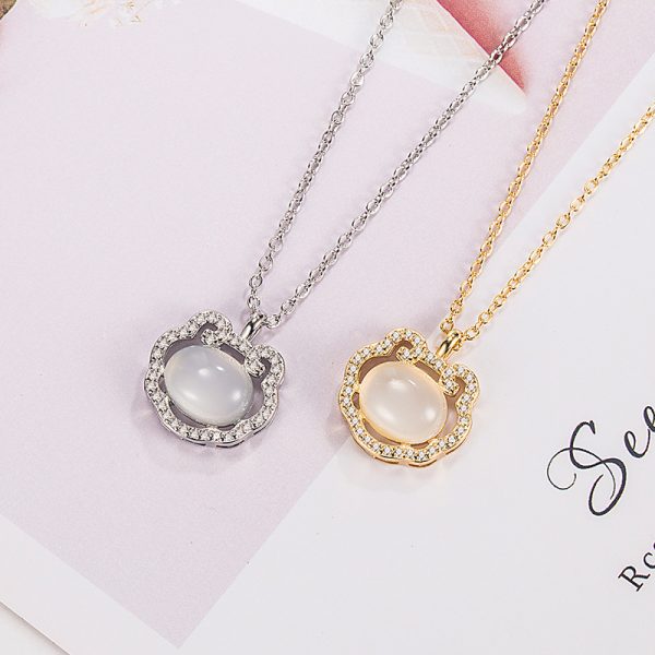 White Chalcedony Safety Lock Necklace Women