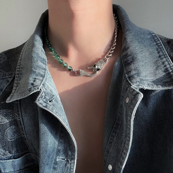 Shenlin Spirit Snake Stitching Lvzhu Men's Necklace Niche Design Advanced Light Luxury