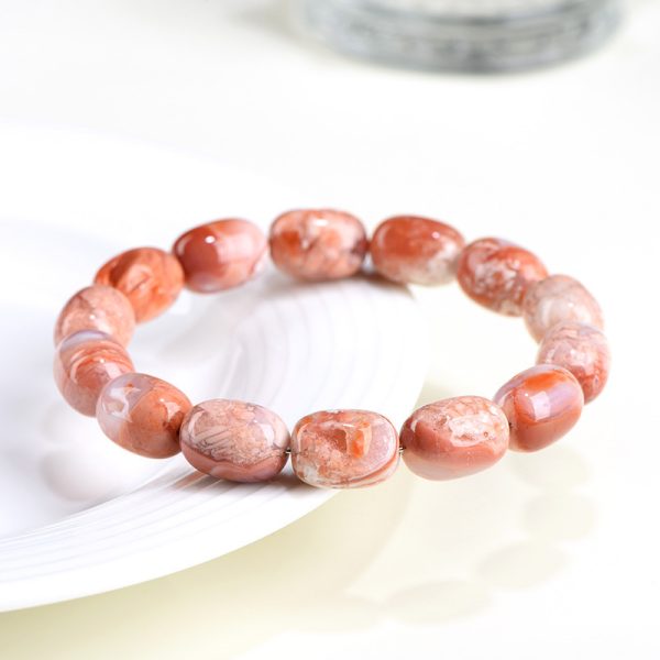 Natural Cherry Agate Barrel Shaped Bead Bracelet