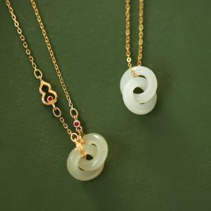 Sterling Silver Gold-plated Necklace Inlaid With Natural Hetian Jade