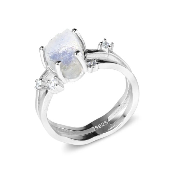 S925 Silver Irregular Triangle Moonstone Ring Personality Fashion Minority Design Female Ring