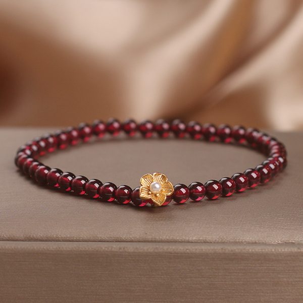 Red Stone Bead String Yellow Flower Accessories Bracelet