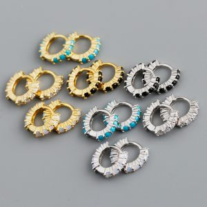 Circle-shaped Diamond Colorful Crystals Opal Zircon S925 Sterling Silver Earrings