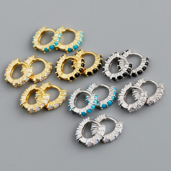Circle-shaped Diamond Colorful Crystals Opal Zircon S925 Sterling Silver Earrings