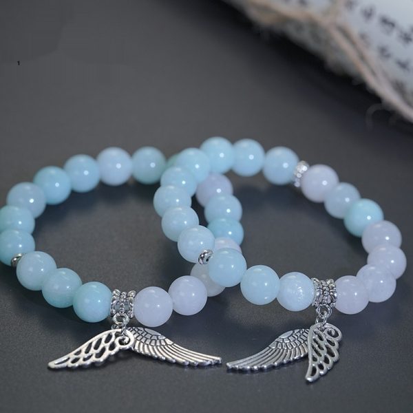 Original White Stone Chalcedony Bracelet Angel Wings Cool High Sense