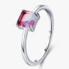 S925 Sterling Silver Temperamental Simple Watermelon Tourmaline Slim Ring